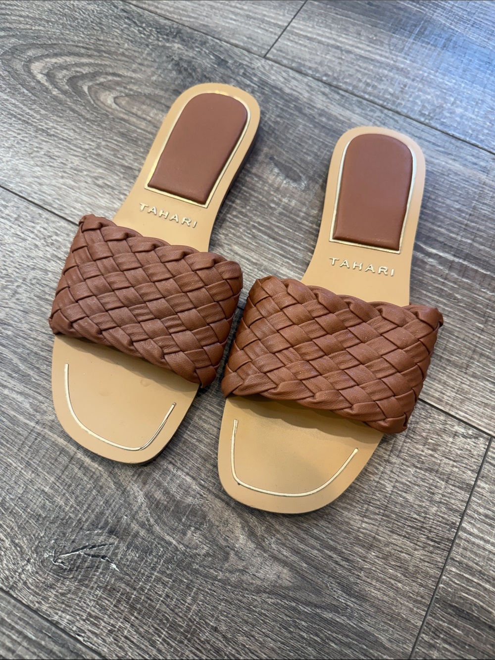 Tahari Women's Brown Braided Slide Sandals